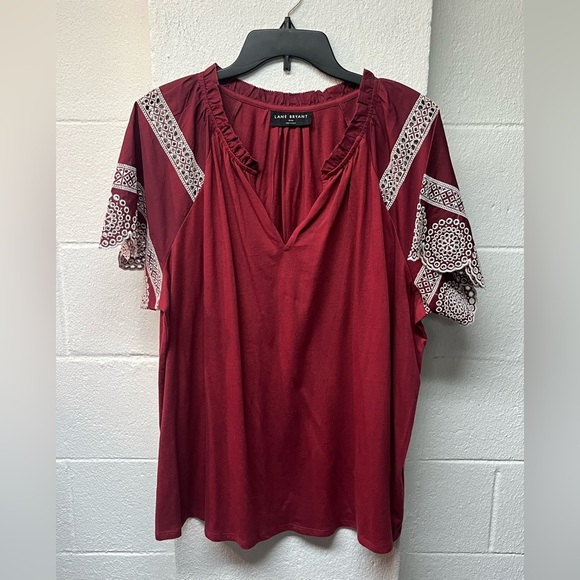 Lane Bryant Women's Red Top with Lace Accents - Picture 1 of 4
